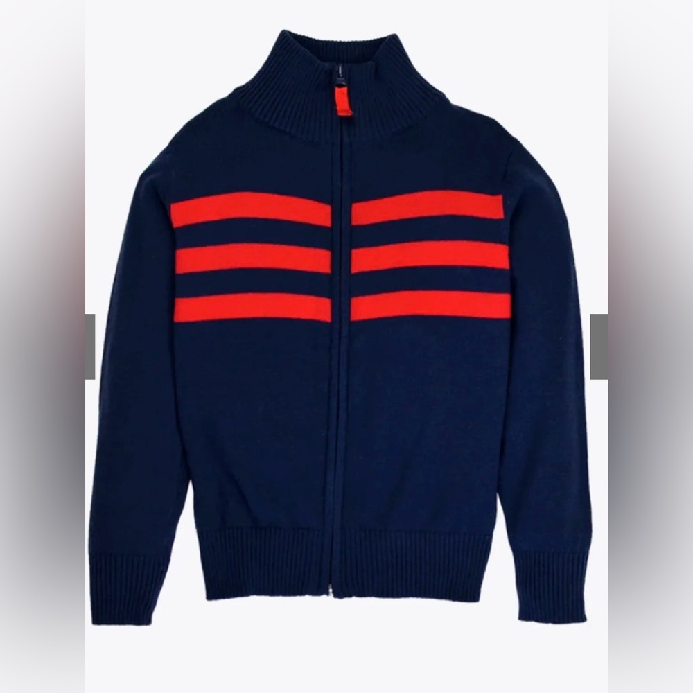 Boy’s Toobydoo New York Preppy Blue Zip Up sweater navy red stripe 10 EU 140 NWT